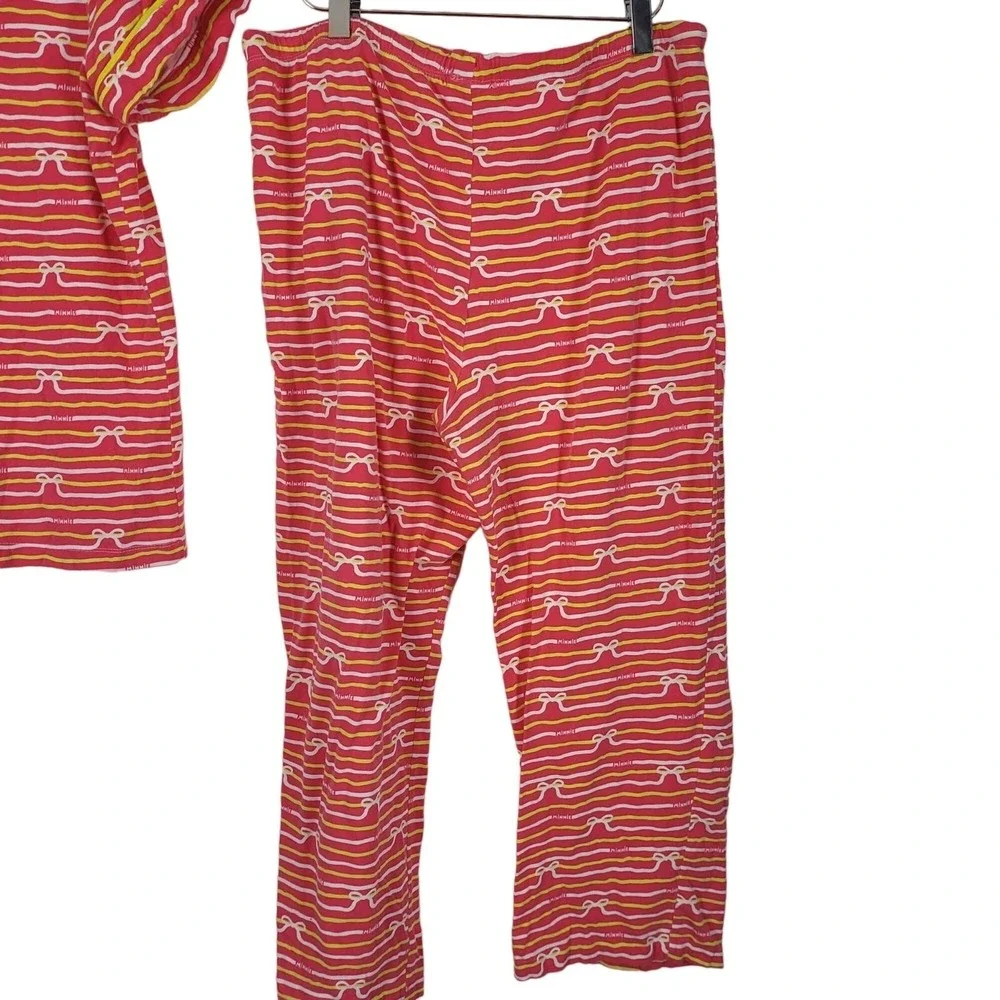 Disney Minnie Mouse Pajama Set L Womens Pink Yellow White Striped Button Front - Picture 13 of 13